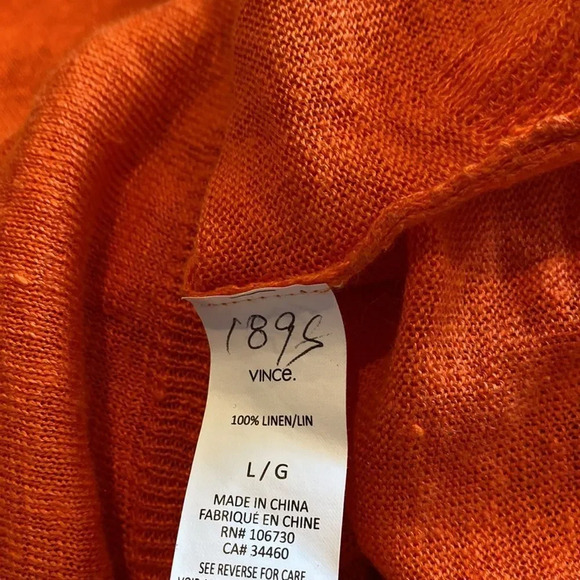 Z Vince Large Linen Orange Top Oversized Long Sleeve Knit Shirt Minimalist - Picture 8 of 8